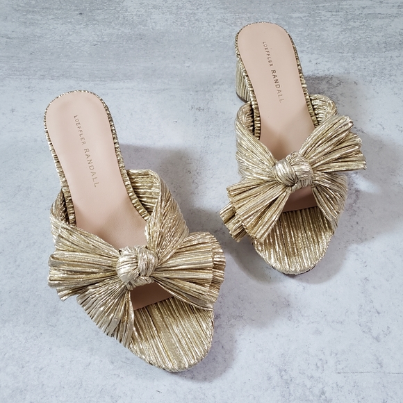 Loeffler Randall Shoes - Loeffler Randall Emilia Pleated Bow Sandals Metallic Gold SZ 7 Wedding Prom
